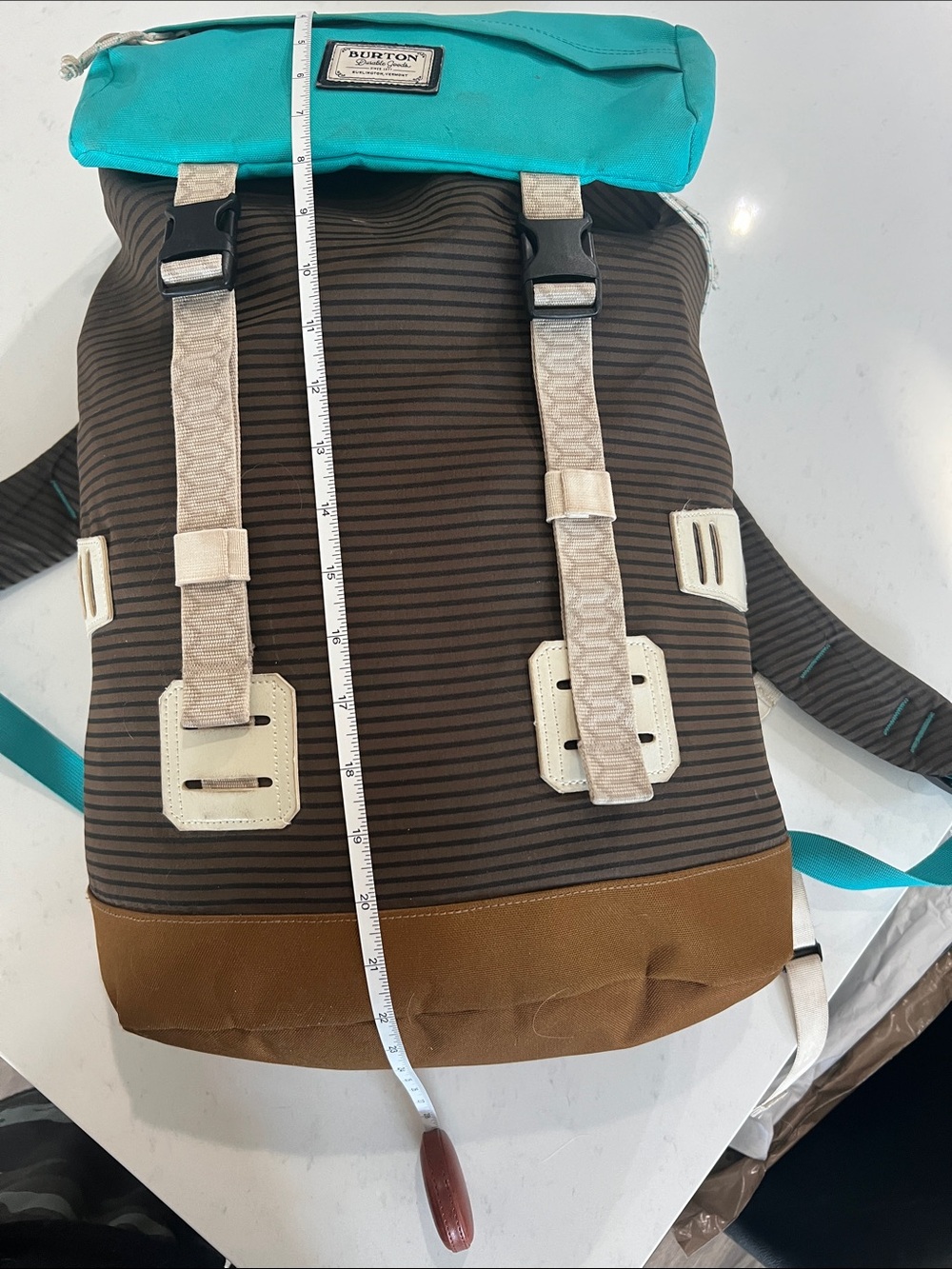 Burton Teal and Brown Striped Roll-Top Backpack